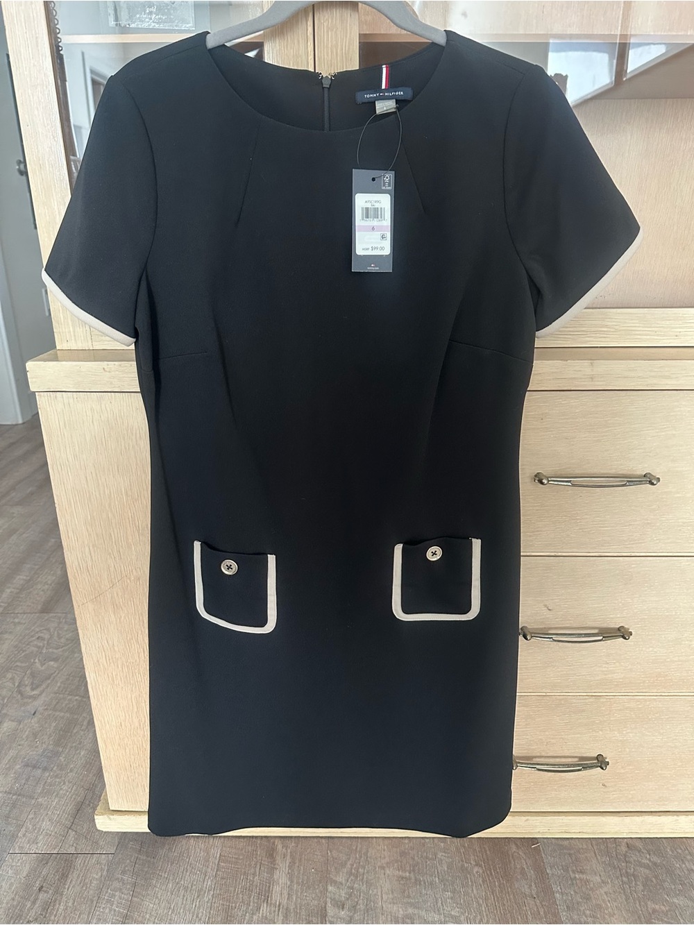 Tommy Hilfiger Black Shift Dress with Cream Trim